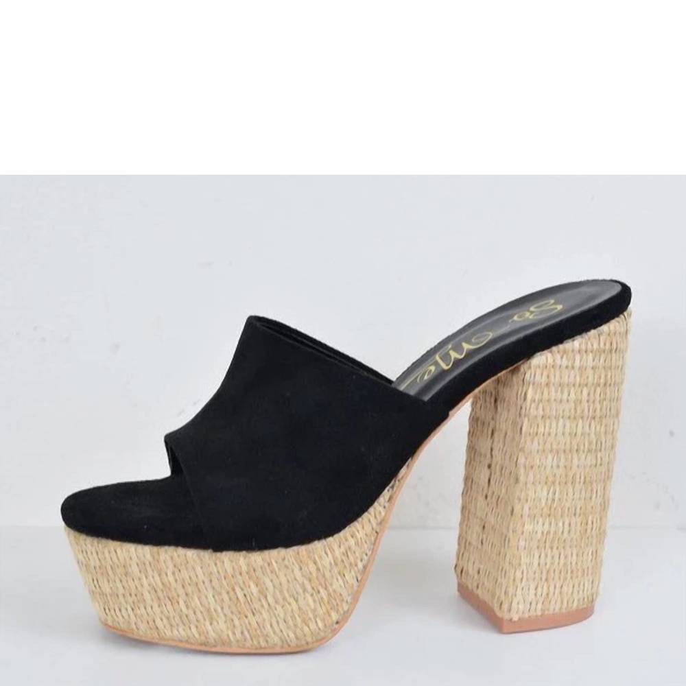 NEW STELLA SHOES open toe slip on chunky heels in black